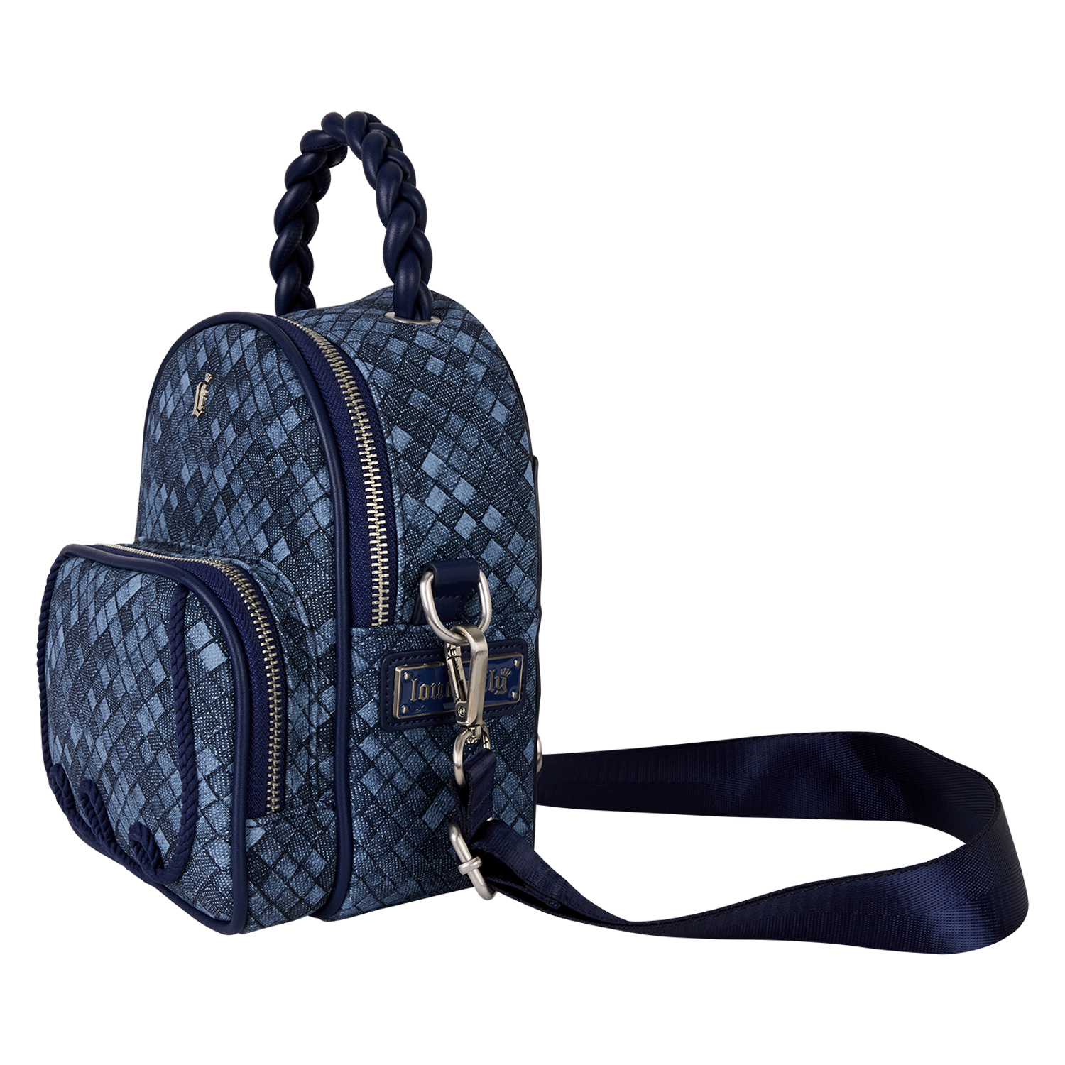 Loungefly Blue Checkered Convertible Mini Backpack & Crossbody Bag - Image 3